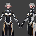 Silver Haired Female Elf In Futuristic Mechanical Armor With Dual Poses