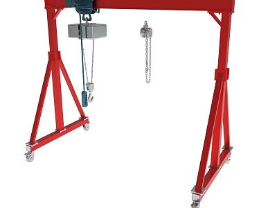 Red Gantry Crane With Wheels Chain And Hoist For Lifting Tasks 3d model