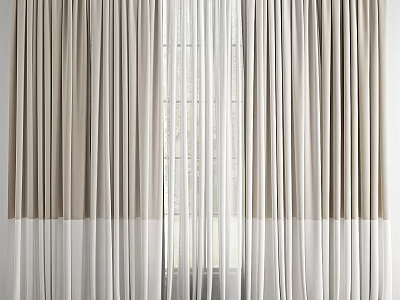 Elegant Curtains Interior Design With Beige Drapes And Sheer White Panels 3d model