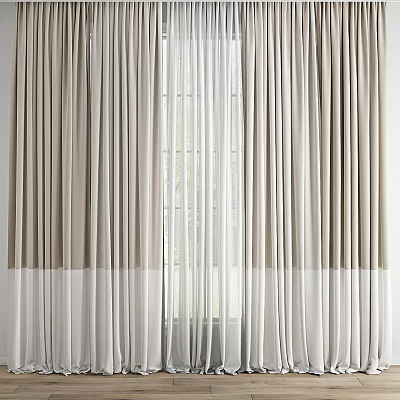 Elegant Curtains Interior Design With Beige Drapes And Sheer White Panels 3d model