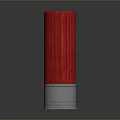 Red Cylindrical Ammunition Cartridge For Firearm With Shiny Metal Base