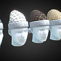 Various Patterned Winter Hats With Pom Poms On White Mannequin Heads