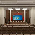 Large Conference Room Interior With Rows of Seats Front Stage National Flags and Projection Screen