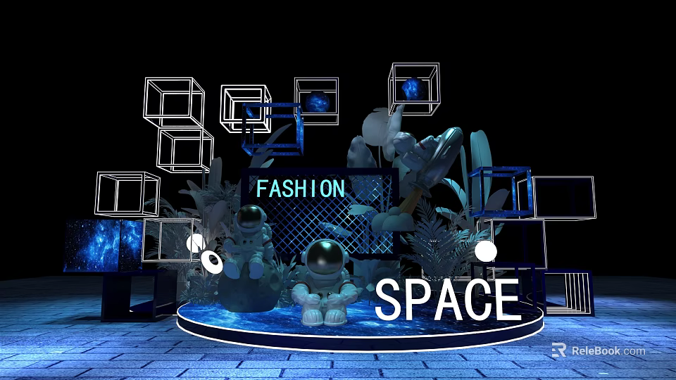 Fashion Space Exhibition Installation With Geometric Structures And Lighting Effects 3d model