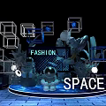 Fashion Space Exhibition Installation With Geometric Structures And Lighting Effects 3d model