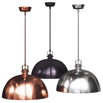 Stylish Dome Shaped Metallic Pendant Lights In Copper Black And Silver Finishes 3d model