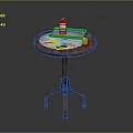 Daily Necessities Arranged On Wooden Round Side Table With Tray And Small Bottle