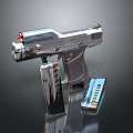 Highly Detailed Silver Handgun With Shiny Metallic Finish And Detachable Magazine