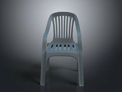 Gray Plastic Chair With Armrests Vertical Slats And Hollow Seat Design 3d model