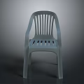 Gray Plastic Chair With Armrests Vertical Slats And Hollow Seat Design