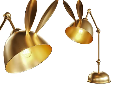Cute Golden Table Lamp With Rabbit Ear Design And Illuminated Metal Shade 3d model