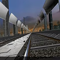 Urban Road Infrastructure With Illuminated Pathway And Modern City Skyline At Dusk