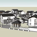 Cluster of Traditional Detached Villas with Black Roofs White Walls and Courtyard Fences