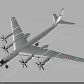 Military Airplane with Four Propeller Engines Red Star Symbols on Wings and White Body