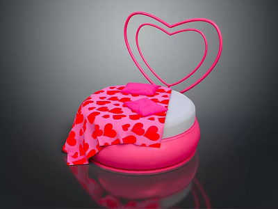 People Sitting on Pink Heart Shaped Sofa With Red Heart Pattern Blanket and Cushions 3d model