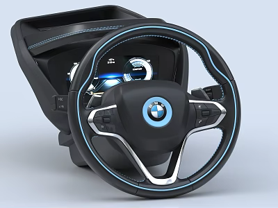 Modern BMW Car Steering Wheel And Dashboard 3d model