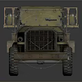 Vintage Military Style Six Wheel Truck With Metal Grid Bed And Worn Green Exterior
