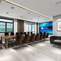 Modern Conference Room With Long Table Comfortable Chairs Large Screen And Sofa