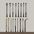 Vintage And Modern Street Lamps With Metal Frames And Illuminated Features
