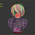 3D Character Bust Sculpture With White Silver Hair Black Blindfold And Dark Outfit Pink Patterns
