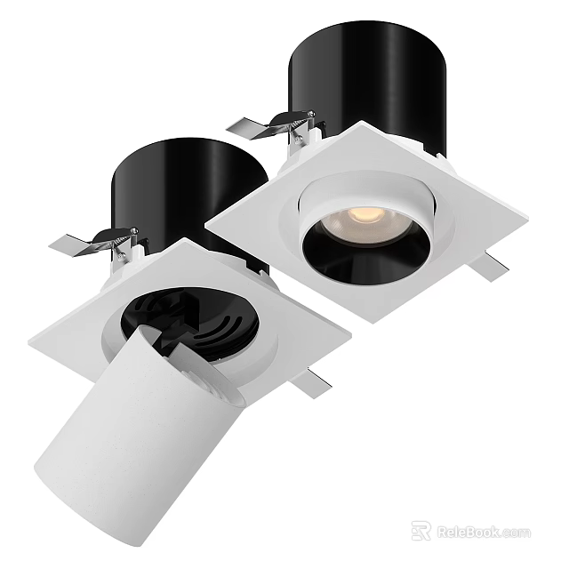 White And Black Square Recessed Downlights And Spotlights With LED Lighting 3d model 
