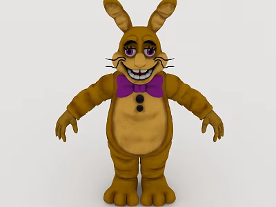 Cartoon Brown Rabbit Game And Movie Character With Purple Bow Tie And Black Buttons 3d model