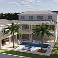 Single Family Home Modern Exterior Design Featuring Landscaped Garden Trees Lawn And Driveway