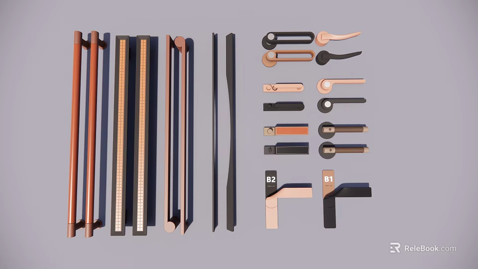 Various Stylish Door Handles In Different Shapes And Materials For Home Use 3d model 