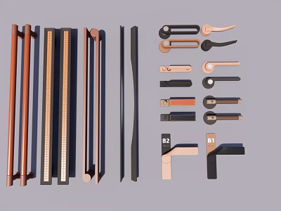 Various Stylish Door Handles In Different Shapes And Materials For Home Use 3d model