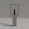 Golden Buddha Sculpture on Black Pedestal with Textured Wooden Panel