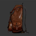 Vintage Red Leather Backpack With Multiple Pockets And Buckle Straps Design 3d model
