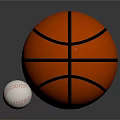 Premium Sports Equipment Including Orange Basketball With Black Lines And White Baseball