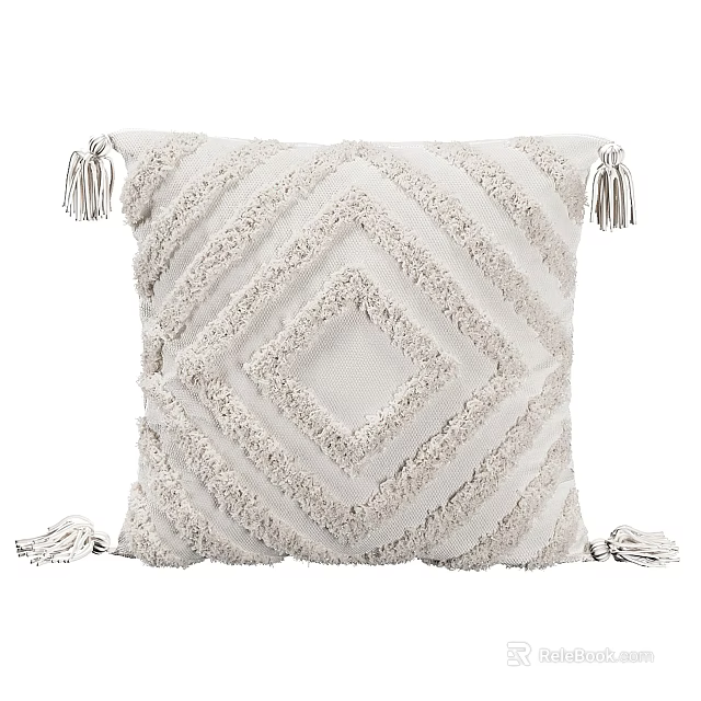 Soft Light Colored Diamond Pattern Textured Pillow With Tassel Decorations 3d model