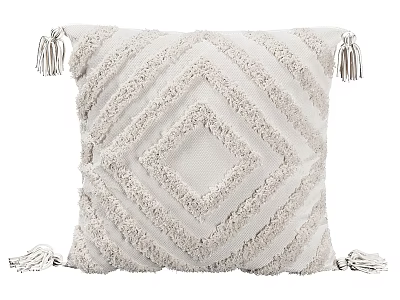 Soft Light Colored Diamond Pattern Textured Pillow With Tassel Decorations 3d model
