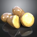 Golden Shiny Potatoes Whole and Sliced on Black Reflective Surface