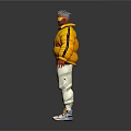 Game and Movie Character With Yellow Puffy Jacket White Pants Orange Shoes Red Hands Sunglasses