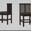 Classic Wooden Dining Chairs With Vertical Slat Back And Brown Padded Seat