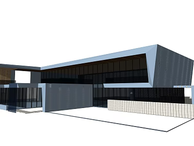 Modern Geometric Building Design With Large Glass Windows And Gray Exterior 3d model