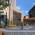 Vibrant Commercial Street With Pedestrian Area Traditional Modern Buildings Shops Decorative Lanterns And Outdoor Seating