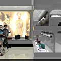 Elegant Chanel Fashion Store Interior Featuring Model Posters Display Counters And Accessories