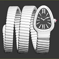 Luxury Silver Watch with Striped Metal Strap Black Dial Roman Numerals and Pink Gemstone Accent