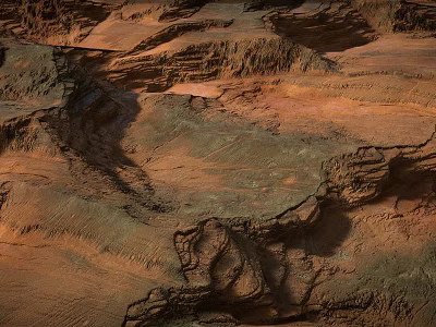 Scenic Garden Landscape Featuring Layered Rock Formations With Brown Green Textured Surfaces 3d model