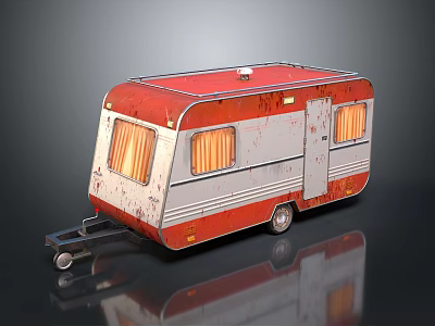 Red And Silver Vintage Caravan Car With Weathered Body Windows And Tow Hitch 3d model