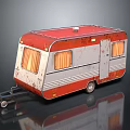 Red And Silver Vintage Caravan Car With Weathered Body Windows And Tow Hitch