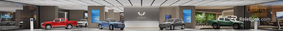 Wuling 4S Store Modern Showroom Interior With Car Display And Lighting Design 3d model 