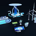Hi Tech Open Interactive Zone With Wind Turbines Digital Displays And Touch Devices 3d model