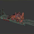 Red Flatbed Trailer Carrying Yellow Loader For Heavy Machinery Transport 3d model