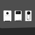 Three White Wall Mounted Household Electrical Appliances With Control Panels And Displays