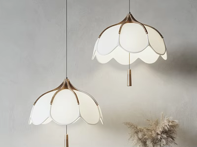 Elegant Petal Shaped Pendant Lights With White Shades And Gold Accents In Modern Interior 3d model