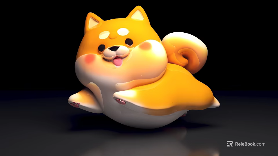 Cute Shiba Inu Cartoon Figure With Yellow White Fur Curly Tail And Blush 3d model 